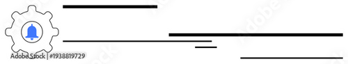 Blue bell inside a gear with surrounding horizontal lines indicating speed and precision for alerts, notifications, and workflow settings. Ideal for interface, organization, software, communication