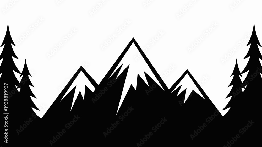 Obraz premium Pine trees silhouettes. Evergreen coniferous forest silhouette, nature spruce tree park, forest landscape