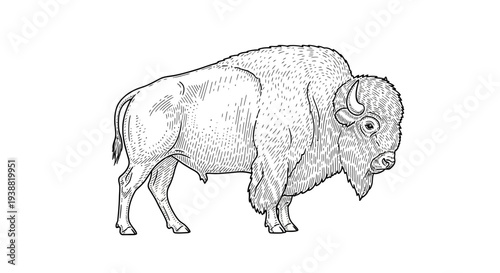 Large American Bison Standing Alone.