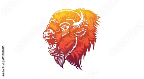 Vibrant orange bison head illustration profile.