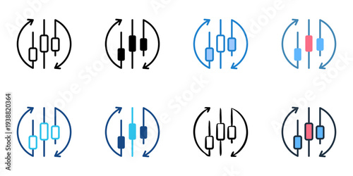Stock exchange icons set multiple style collection. Editable stroke 
