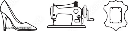 High Heel Shoe Sewing Machine Leather Swatch Icons Vector Art Isolated on white background