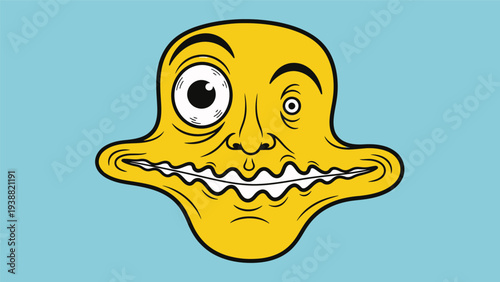 Yellow Cartoon Character with Distorted Facial Features.
