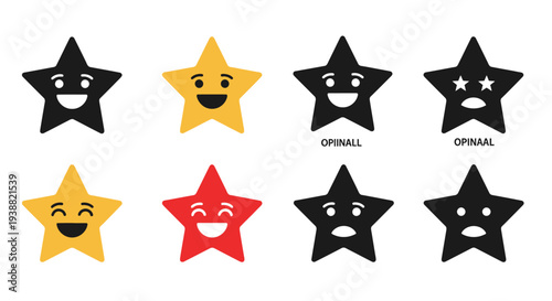 A collection of charming smiling star icons in various colors and styles on transparent background silhouette high quality professional