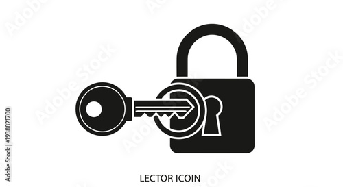 A sleek black padlock with a key inserted offering security and access on transparent background silhouette high quality professional