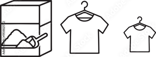 T-shirt on hanger and gift box icons clothing presentation retail and e-commerce sub-niche Isolated on white background