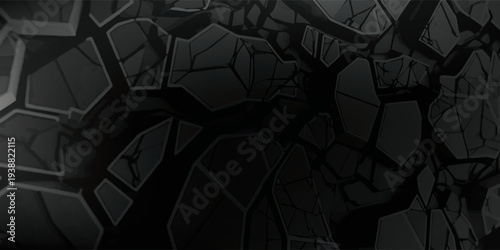 Abstract dark cracked geometric pattern background texture.