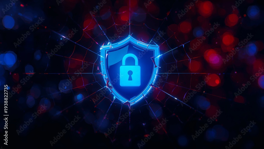 Obraz premium Glowing security shield defending futuristic cyber attack