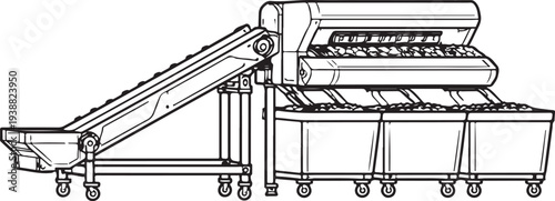 Automated Crop Sorting Machine Line Art Agricultural Processing Equipment