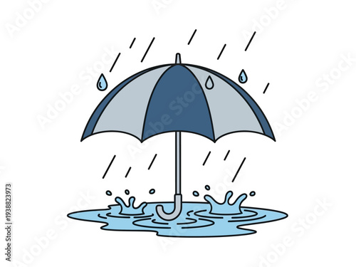 An umbrella protecting from heavy rain and puddles.