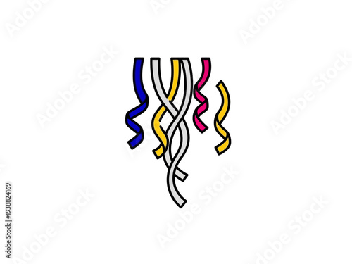 Colorful Party Streamers Hanging Down Isolated White Background.