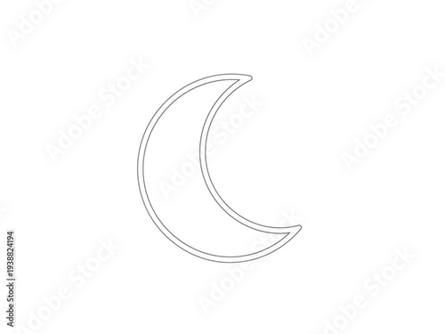 Crescent Moon Outline Simple Graphic Symbol.