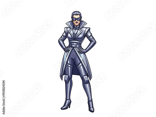 Futuristic Woman in Silver Armor and Mask.