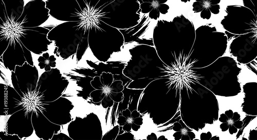 Fotografie Bold Black and White Floral Pattern.