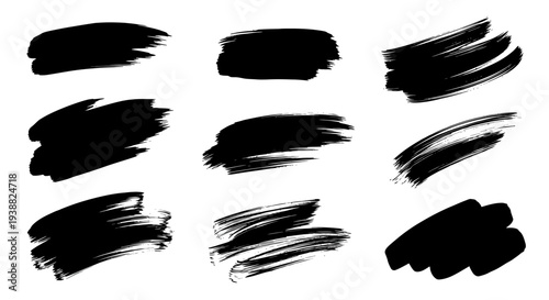 Collection of Black Brush Stroke Textures and Elements.
