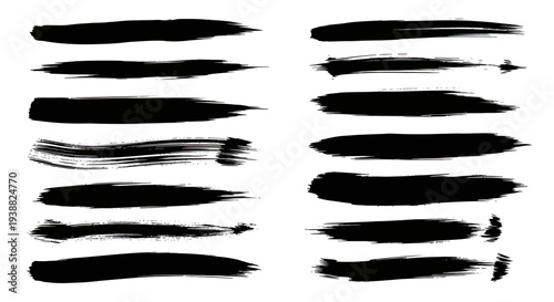 Collection of Black Brush Strokes and Paint Splatters.