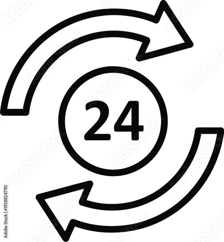 Circular arrows surround the number twenty-four indicating nonstop twenty-four hour service availability or continuous operation.