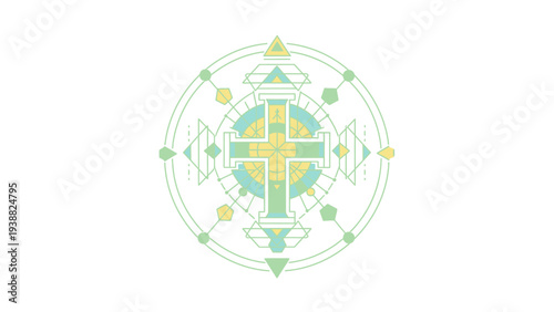 Geometric Symbol with Cross and Shapes.