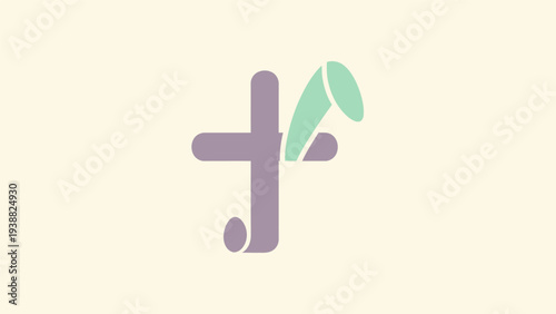Gray Cross Symbol with Green Leaves.