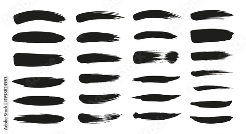 Collection of Black Paint Brush Strokes and Smears.