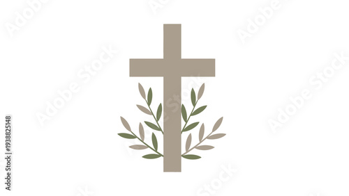 Christian Cross with Olive Branches Symbol.