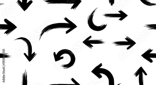 Collection of Hand Drawn Black Arrows on White Background.