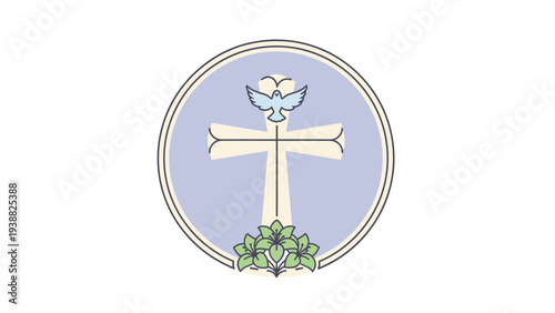 Christian Cross with Dove and Olive Branch.