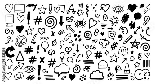 Collection of Hand Drawn Doodle Icons and Symbols.
