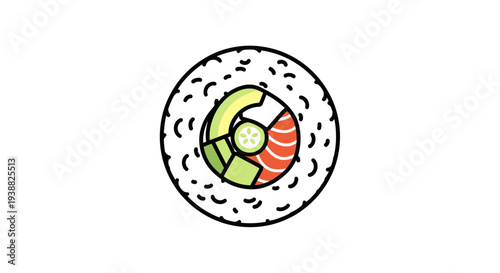 Sushi roll with salmon and avocado.