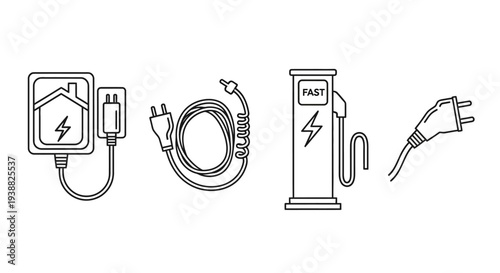 Electric vehicle charging station components.