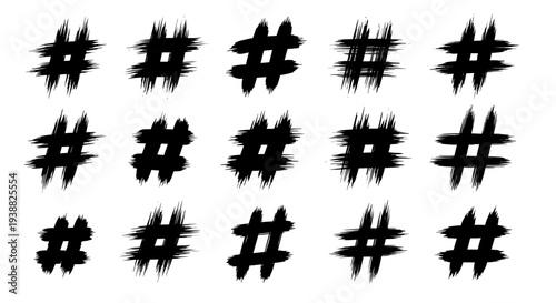 Collection of Hand Drawn Hashtag Symbols in Black and White.