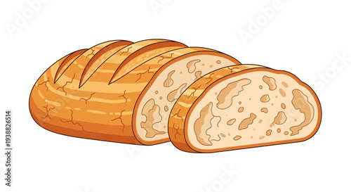 Freshly baked sliced bread on white background
