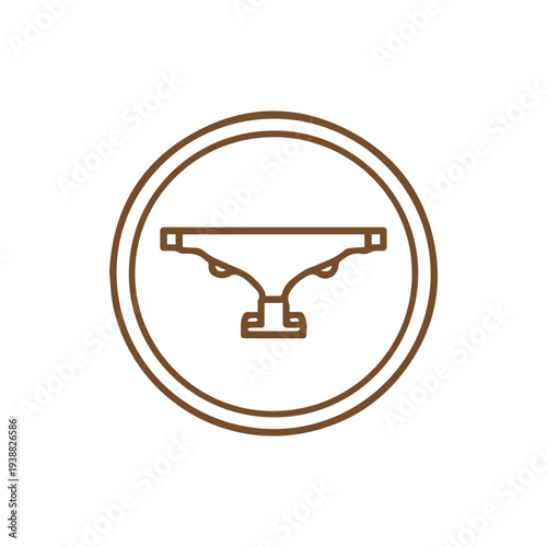 Minimalist Skateboard Truck Line Art Icon in a Brown Circle