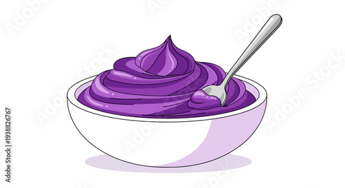 Delicious purple yogurt in a bowl with a spoon