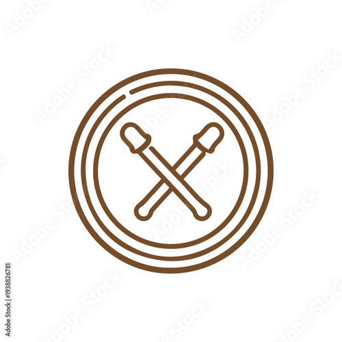 Minimalist Brown Drum Icon With Crossed Drumsticks Line Art Vector