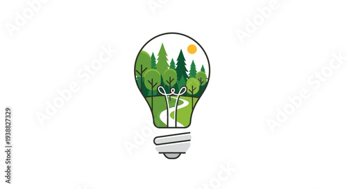 Light Bulb with Trees and Greenery Inside.