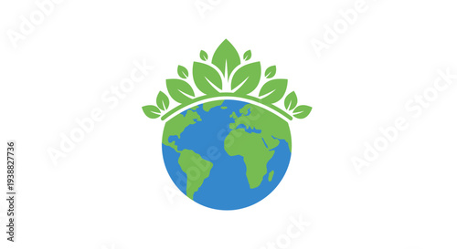Globe with Leaves Emblem Logo Design.