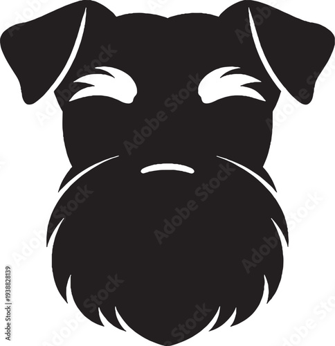 Miniature Schnauzer Head Front View Solid Black Silhouette Dog Breed Logo Icon