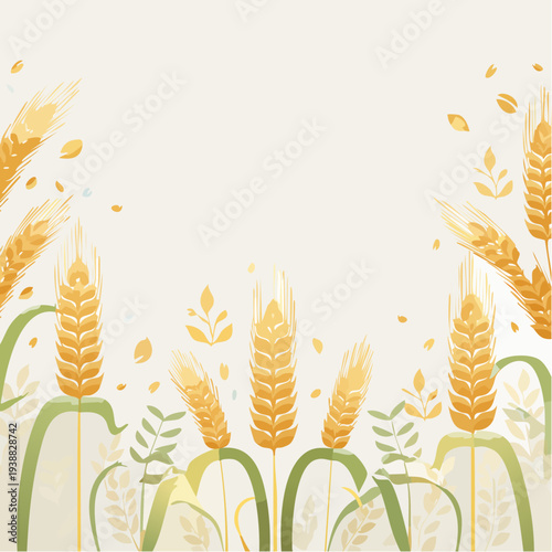 Golden Wheat Field with Falling Leaves and Soft Sunlight Creating a Peaceful Agricultural Landscape in a Warm Palette