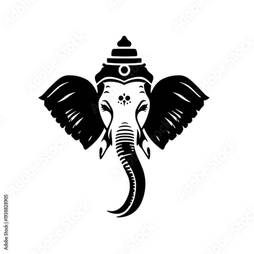 Lord Ganesha Head Silhouette Vector – Hindu God Ganpati Black Spiritual Symbol. Ai generated