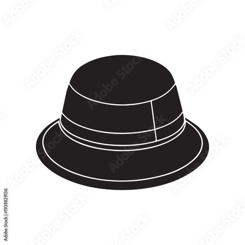 Blank black and white bucket hat mockup, no gravity, 3d rendering. Empty canvas oversized headgear mock up, isolated. Clear fabric panama, vector art, illustration, cartoon on white background