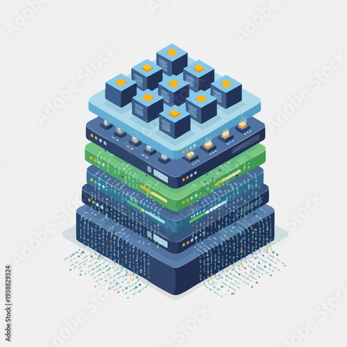 Abstract digital data layers and cubes representing technology.