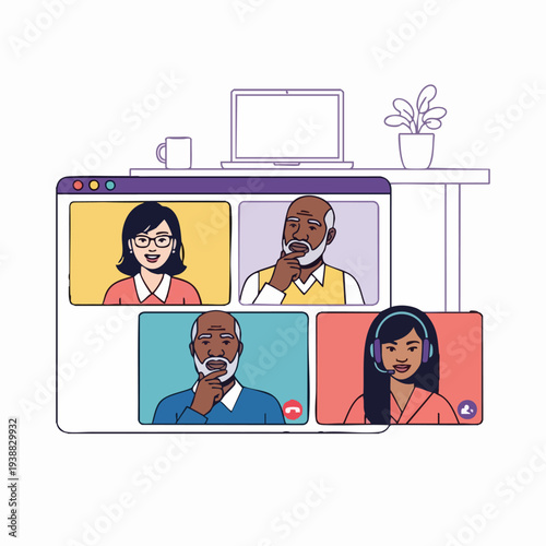 Diverse group of people collaborating in a video conference call.