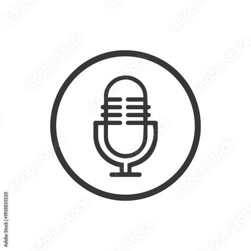 Minimalist Black and White Vintage Microphone Icon in a Circle