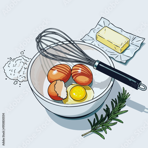 Ingredients and Utensils for Baking Preparation.