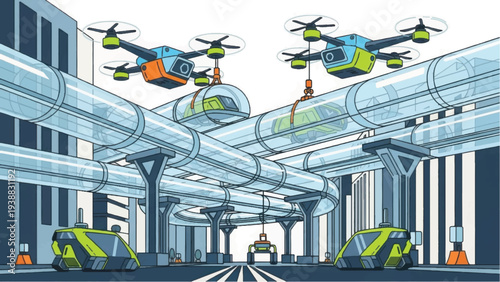 Automated Drone Inspection and Delivery in Futuristic Urban Pipeline Transport System