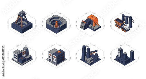 Isometric Industrial Buildings and Mining Facilities Collection.