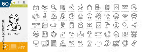 Contact icon set. Vector illustration. Contain icons related to support, chat, message, address, info, and more