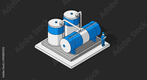 Wallpaper Mural Isometric Industrial Facility with Storage Tanks and Worker. Torontodigital.ca