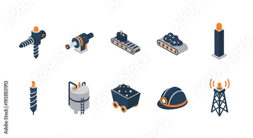 Isometric Mining Equipment and Tools Collection.